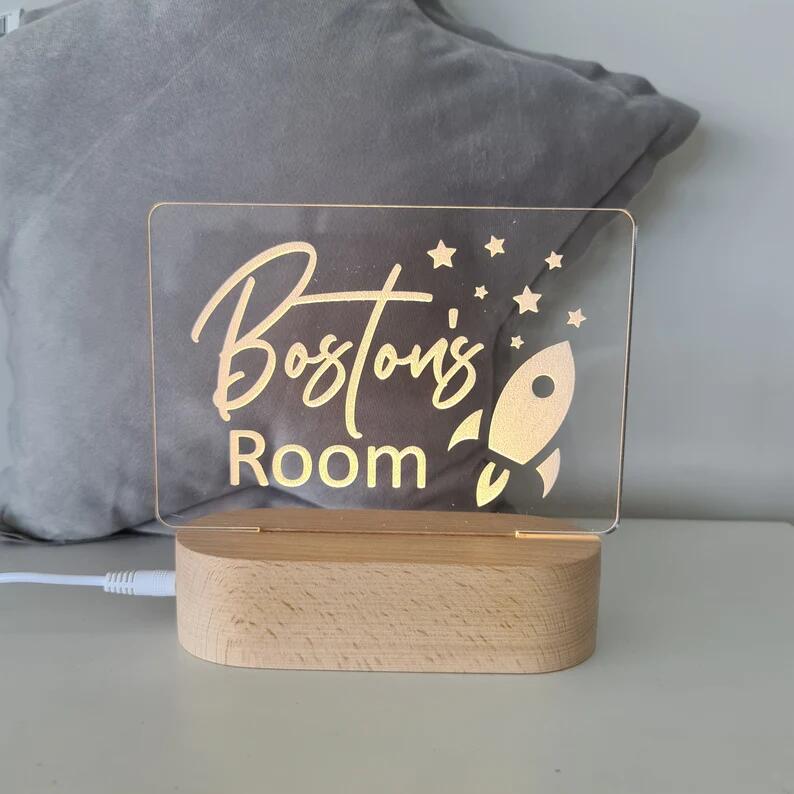 Personalised Name Children's Night Light Rocket