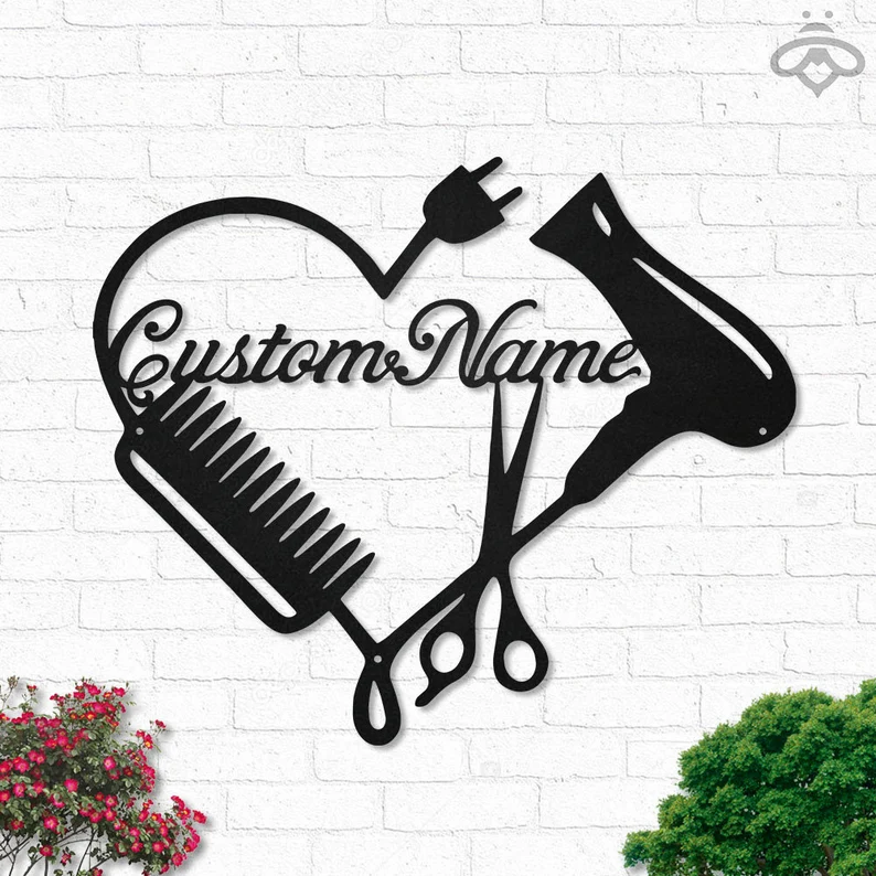 Custom Hair Salon Metal Wall Art, Personalized Hair Stylist Name Logo 【Buy 2 Free Shipping】