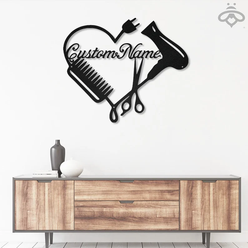 Custom Hair Salon Metal Wall Art, Personalized Hair Stylist Name Logo 【Buy 2 Free Shipping】