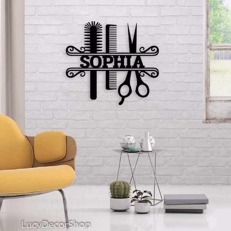 Custom Hair Salon Metal Wall Art, Personalized Hair Stylist Name Logo 【Buy 2 Free Shipping】