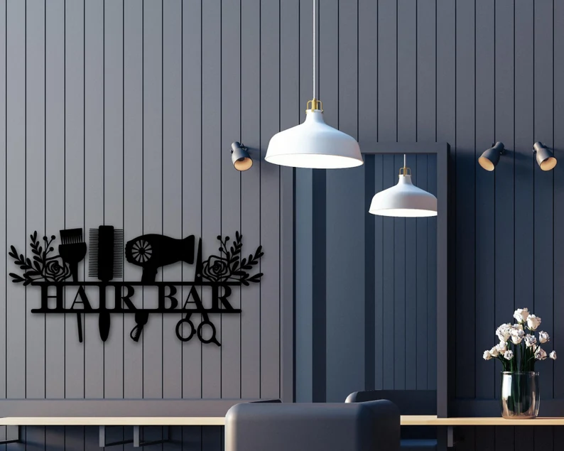 Custom Hair Salon Metal Wall Art, Personalized Hair Stylist Name Logo 【Buy 2 Free Shipping】