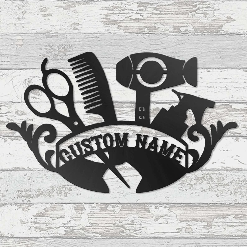 Custom Hair Salon Metal Wall Art, Personalized Hair Stylist Name Logo 【Buy 2 Free Shipping】