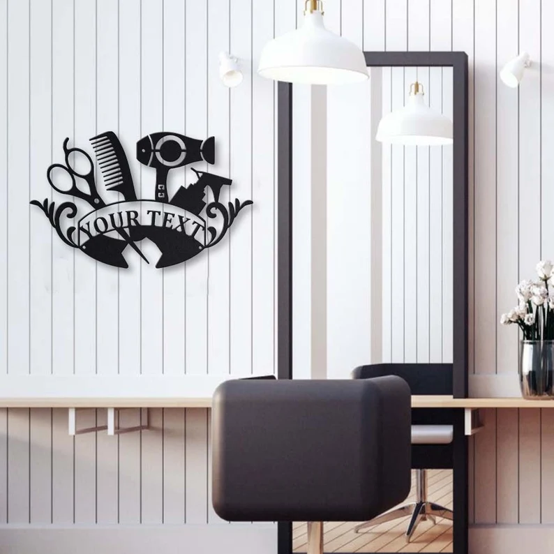Custom Hair Salon Metal Wall Art, Personalized Hair Stylist Name Logo 【Buy 2 Free Shipping】