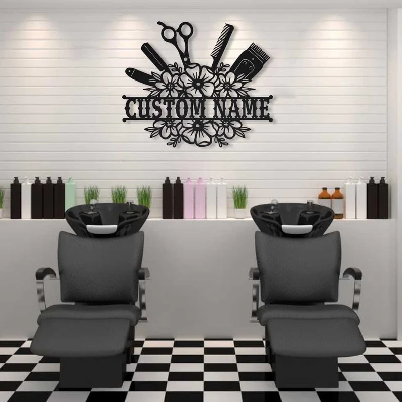 Custom Hair Salon Metal Wall Art, Personalized Hair Stylist Name Logo 【Buy 2 Free Shipping】