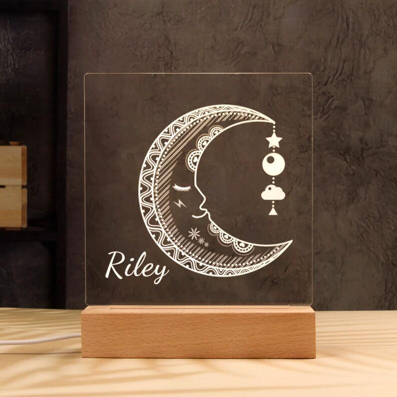 Cute Moon Night Light - Personalized Name Night Lights for Kids