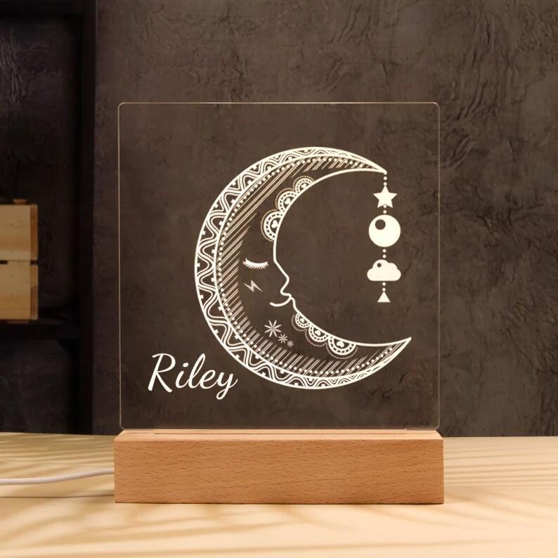 Cute Moon Night Light - Personalized Name Night Lights for Kids