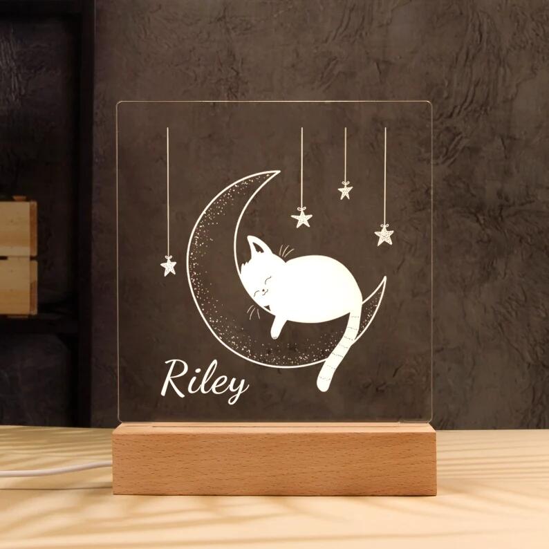 Custom Moon Cat Name Night Light