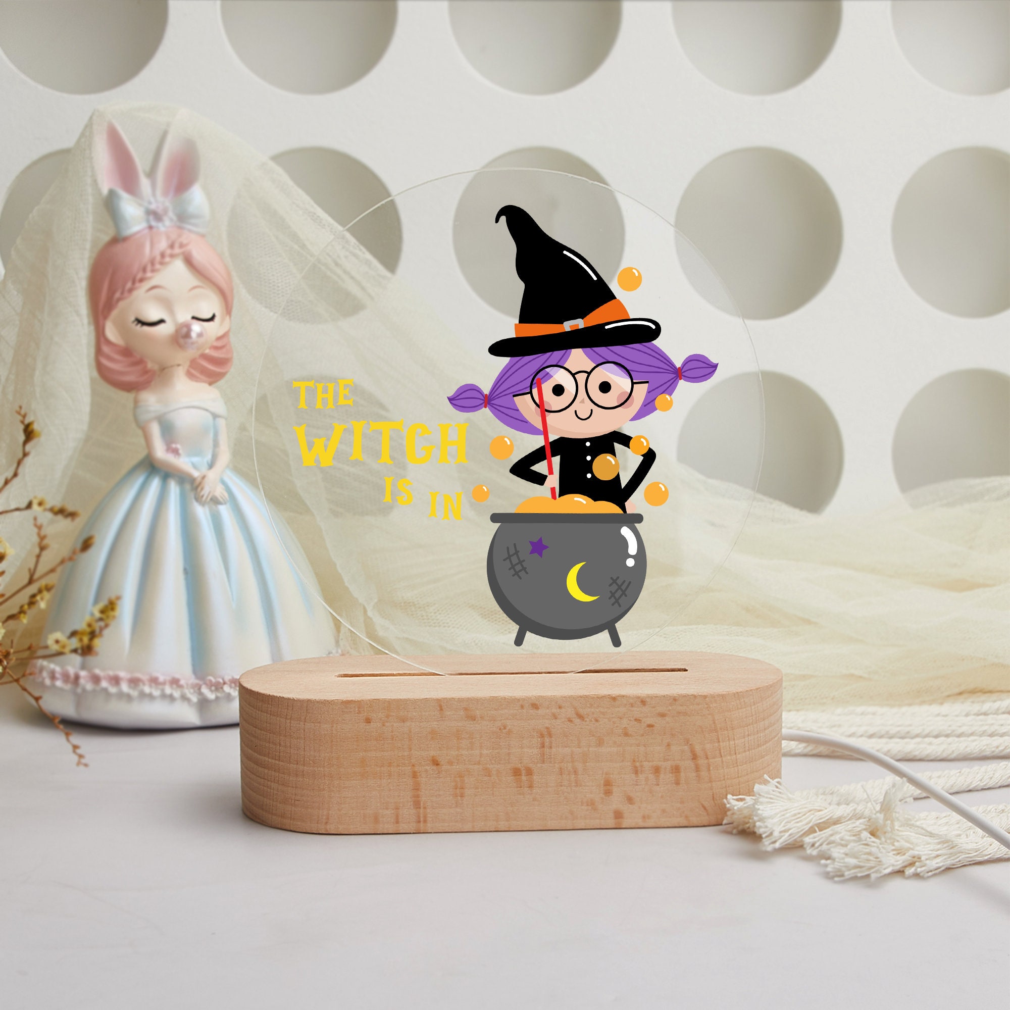 Halloween Witch Custom Name Night Light,Halloween Gift for Kids