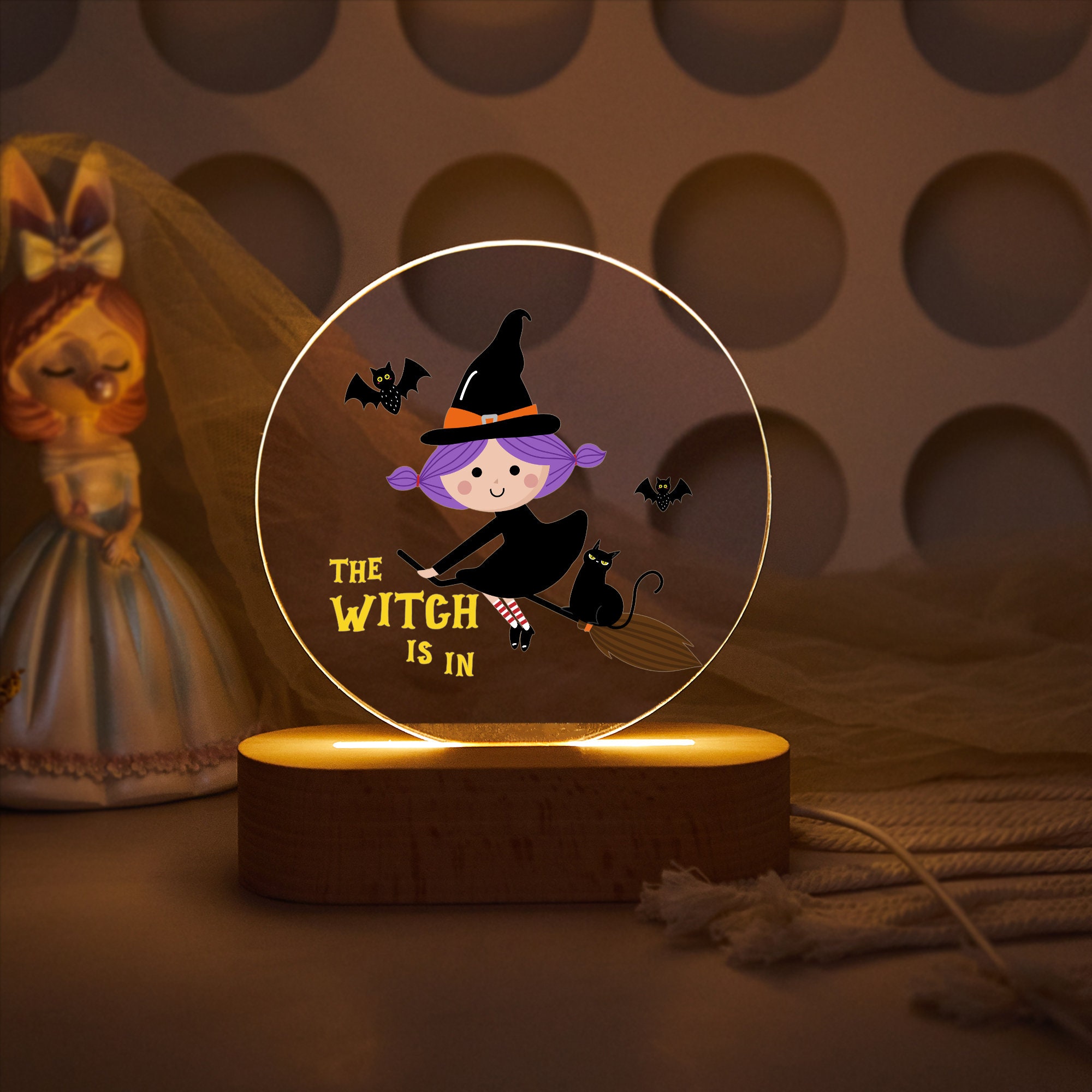 Halloween Witch Custom Name Night Light,Halloween Gift for Kids