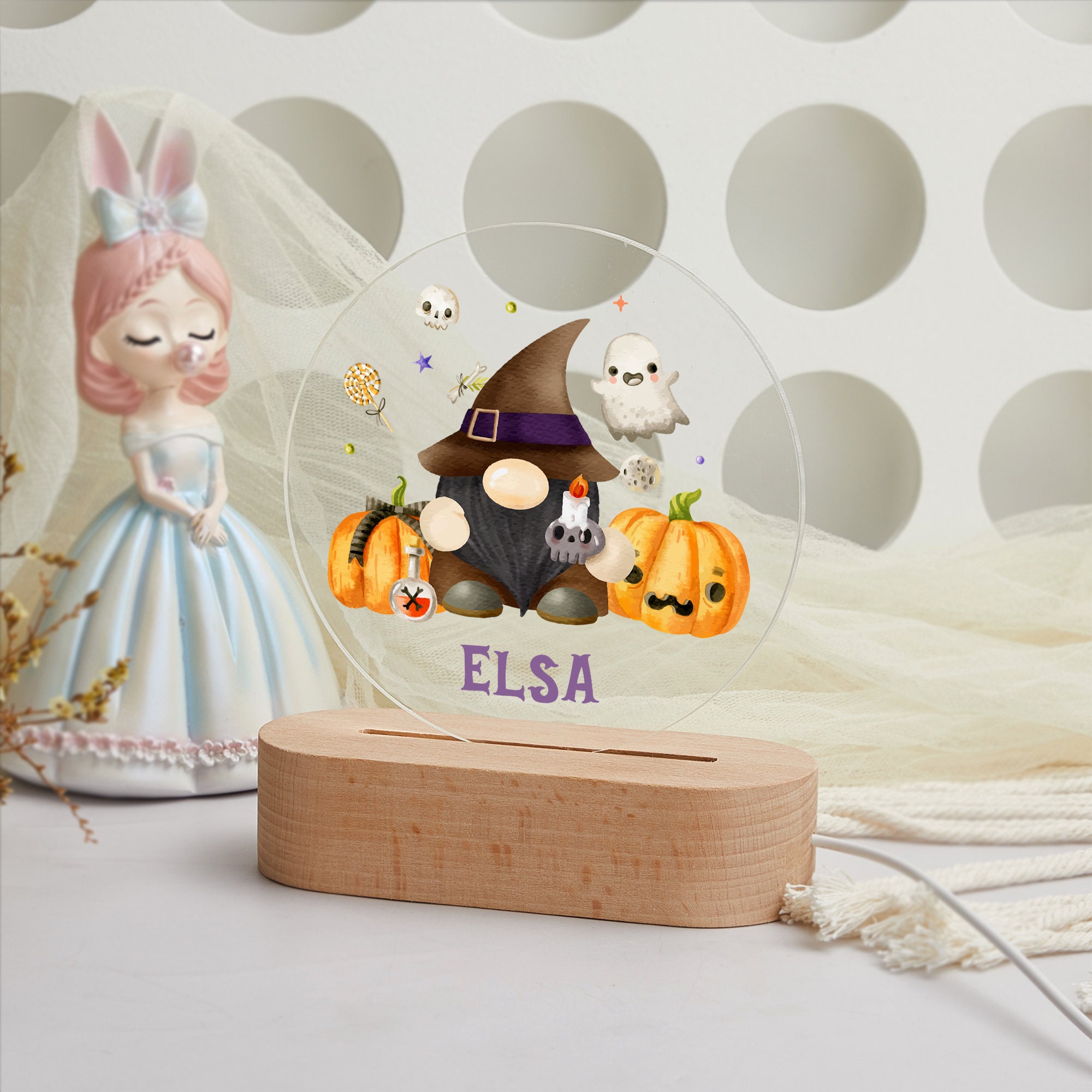 Gnome Pumpkin Night Light, Personalized Halloween Gifts