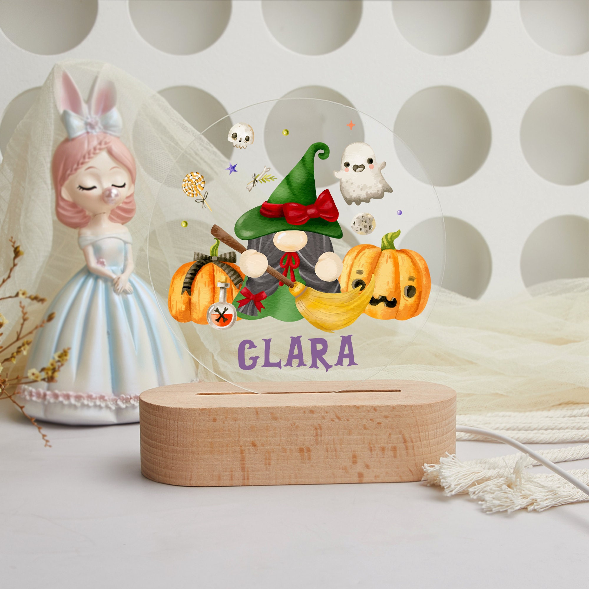 Gnome Pumpkin Night Light, Personalized Halloween Gifts