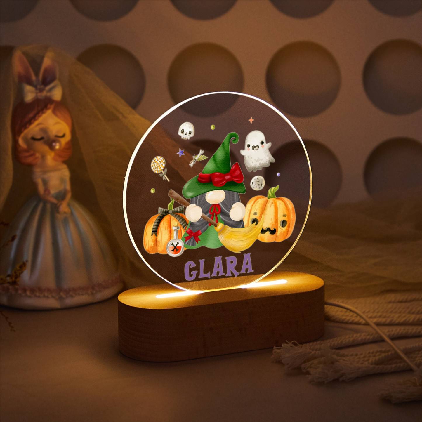 Gnome Pumpkin Night Light, Personalized Halloween Gifts
