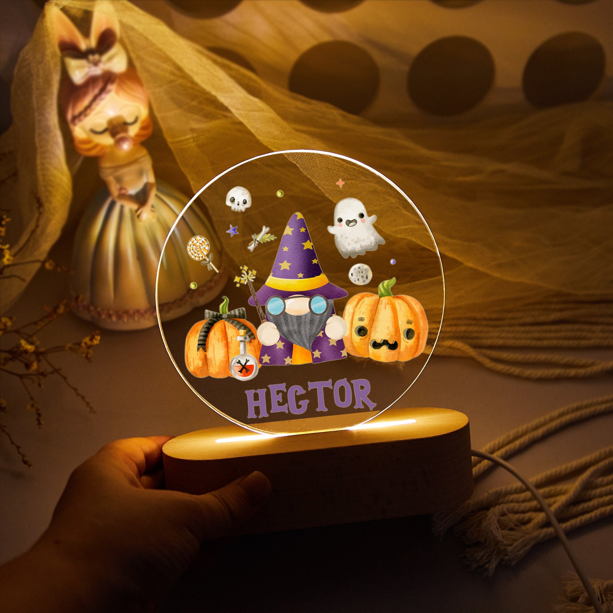 Gnome Pumpkin Night Light, Personalized Halloween Gifts