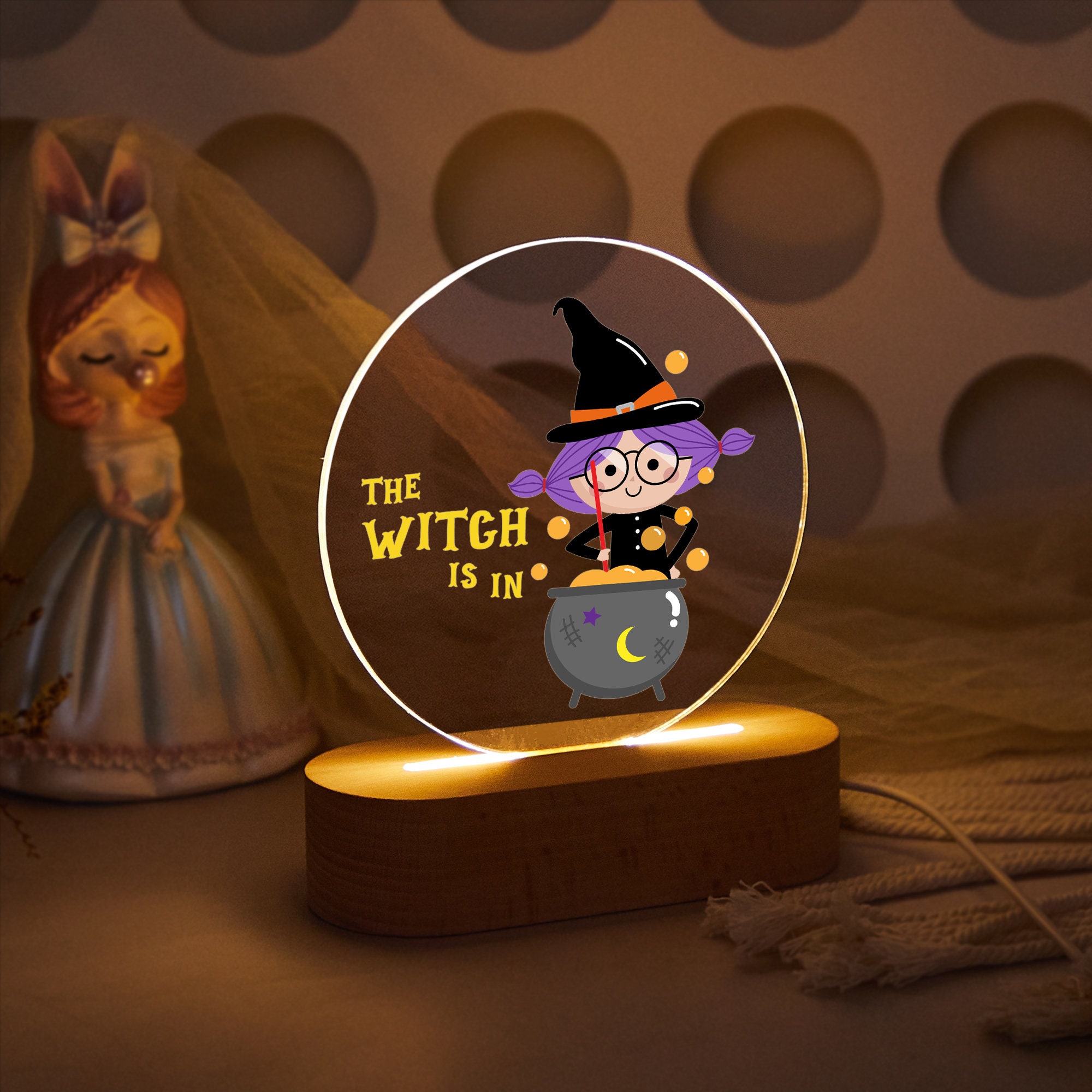 Halloween Witch Custom Name Night Light,Halloween Gift for Kids