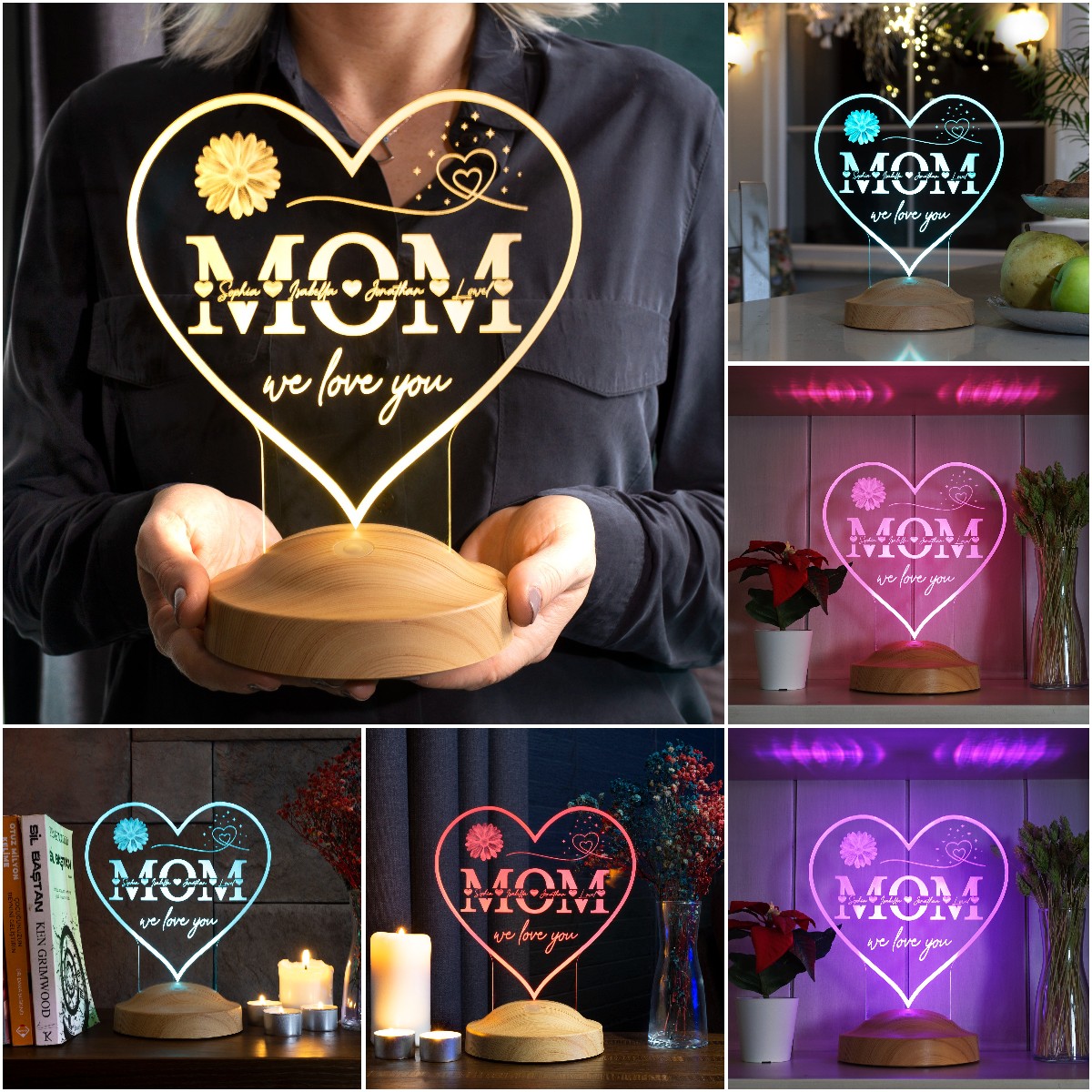 Heartshaped Custom 3D Night Light Gifts for Mom