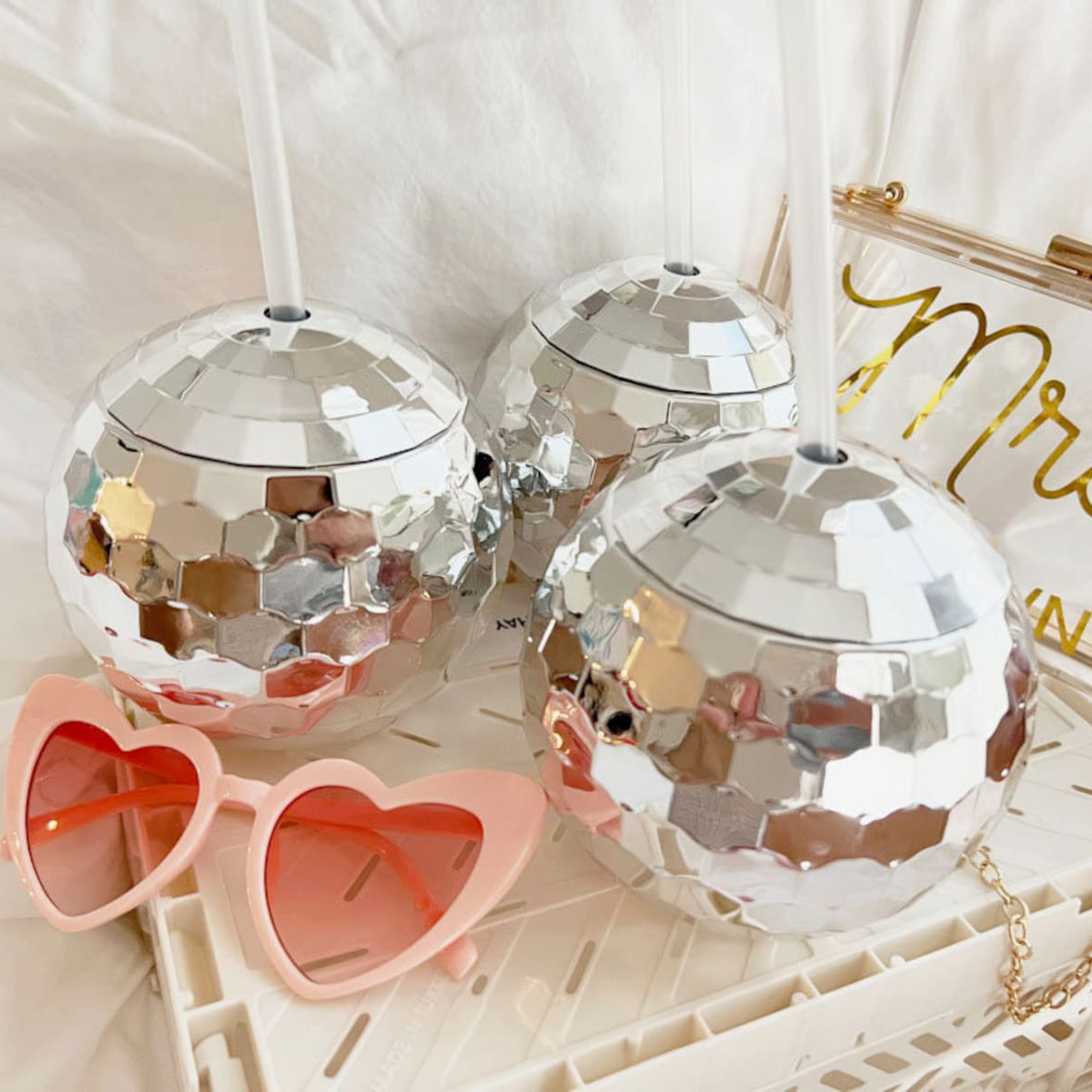 Personalized Wedding Disco Ball Cup with Clear Straw for Unique & Love | JNSDec03