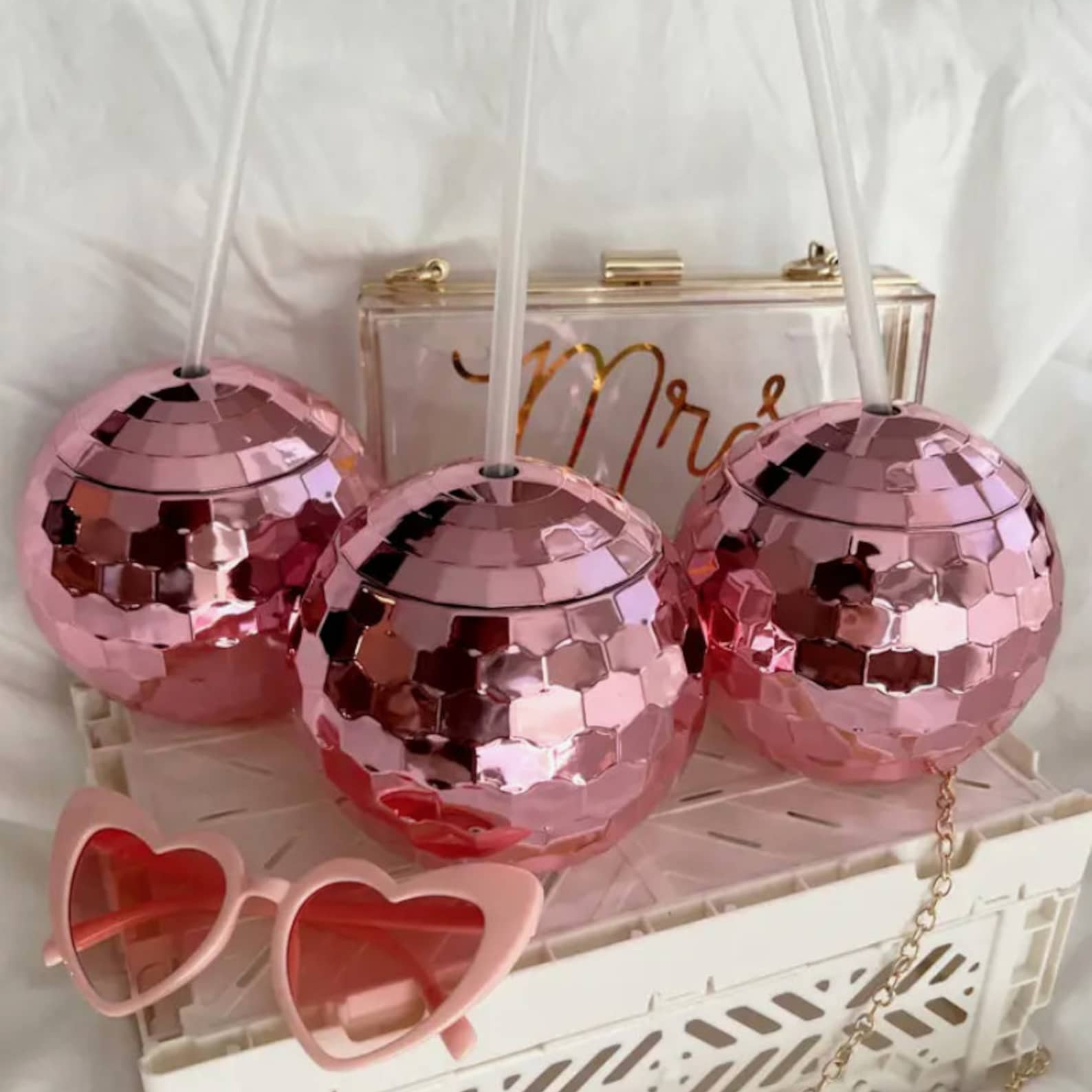 Personalized Wedding Disco Ball Cup with Clear Straw for Unique & Love | JNSDec03