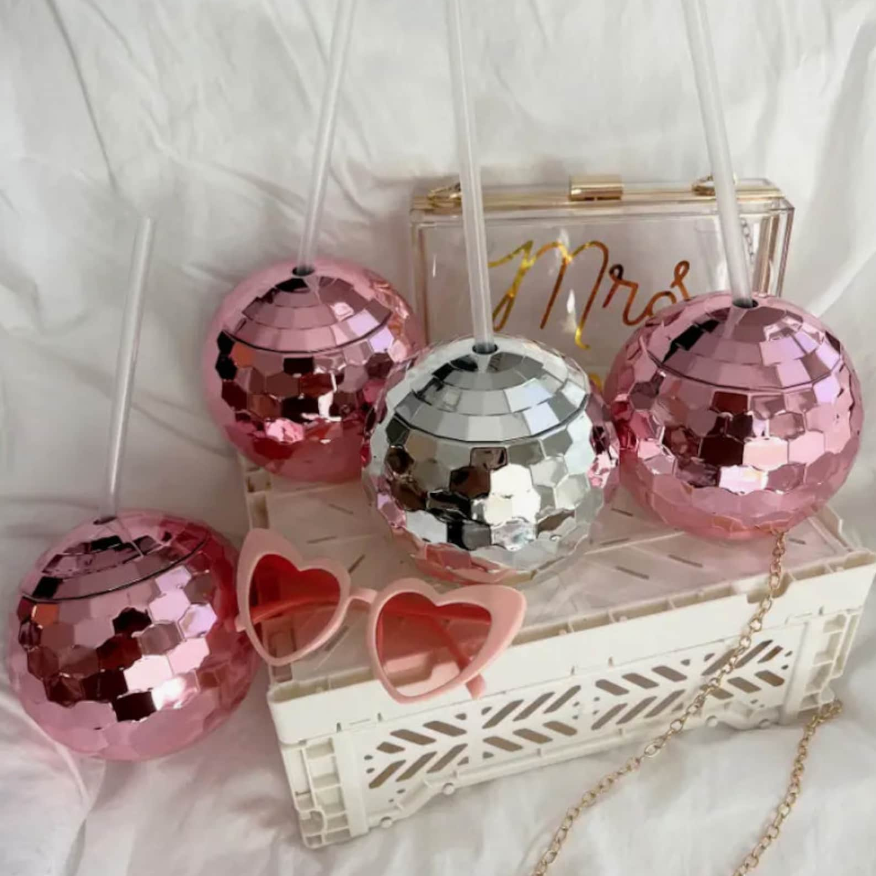 Personalized Wedding Disco Ball Cup with Clear Straw for Unique & Love | JNSDec03