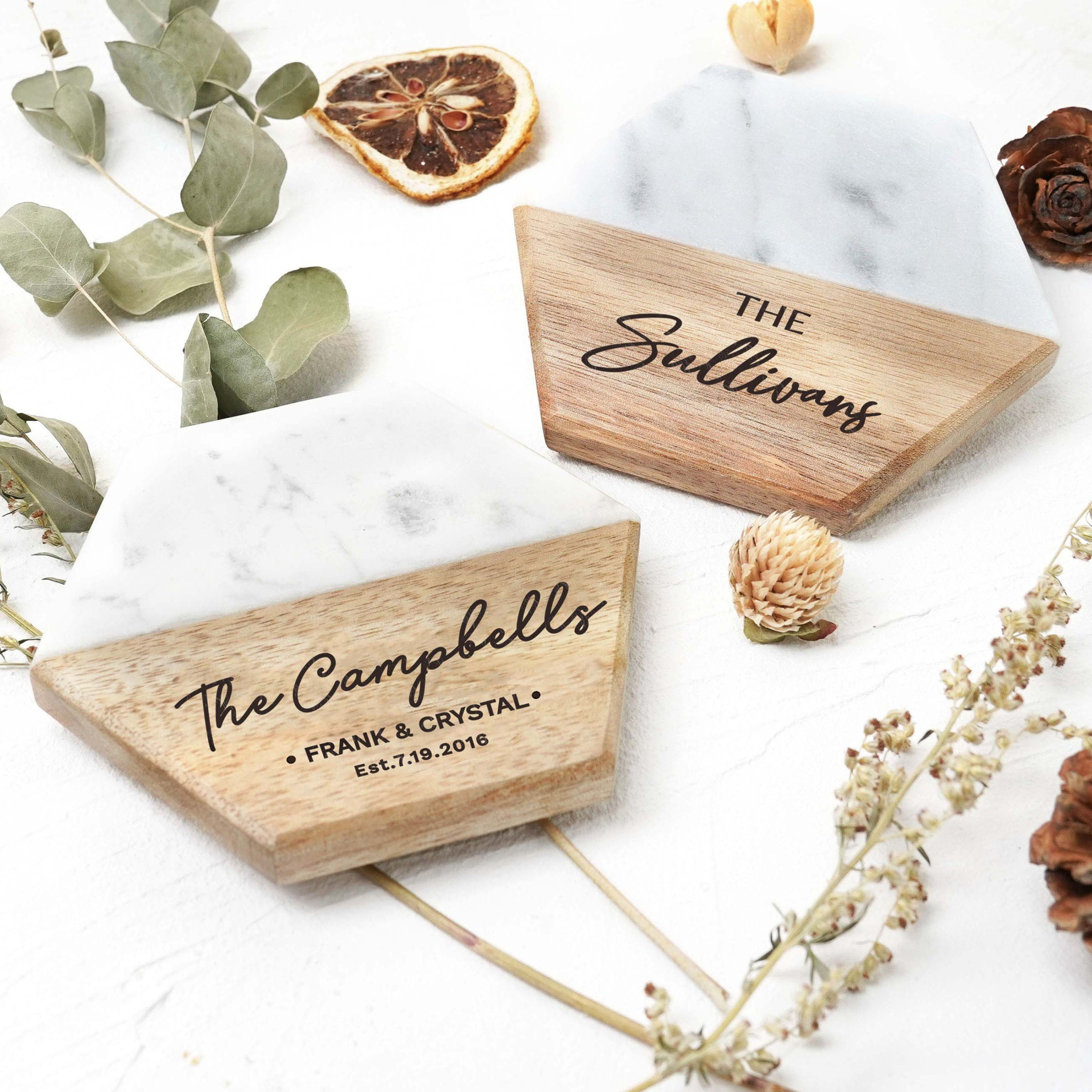 Personalized Wedding Engraved Marble Wood Coasters  for Unique & Love | JNSDec04
