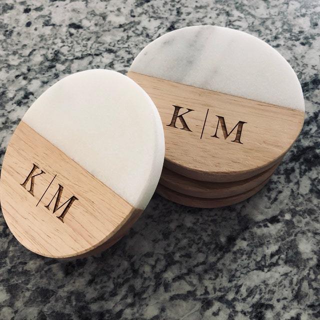 Personalized Wedding Engraved Marble Wood Coasters  for Unique & Love | JNSDec04