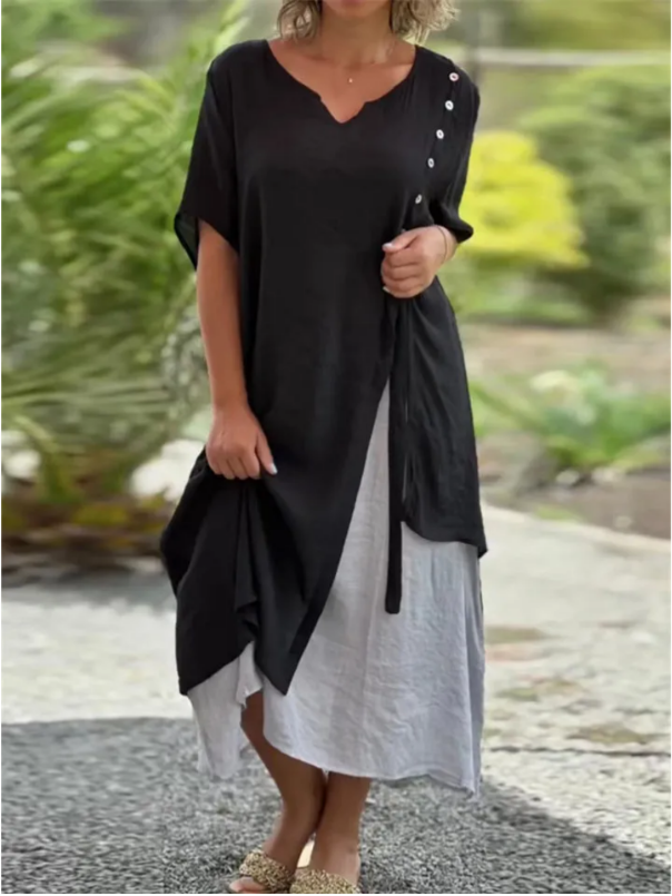 💝Early Mother's Day Sale-49% OFF💝Country Style V Neck Short Sleeve Irregular Hem Dress