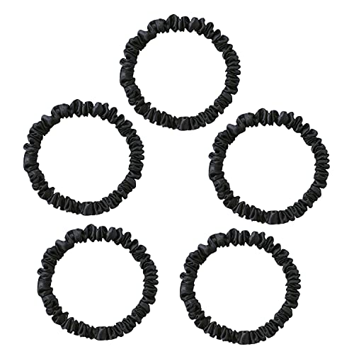  100 % reine Maulbeerseide, 22 Momme, Haarfreundlich, luxuri?s, elastisch, 5 Haargummis, schwarz