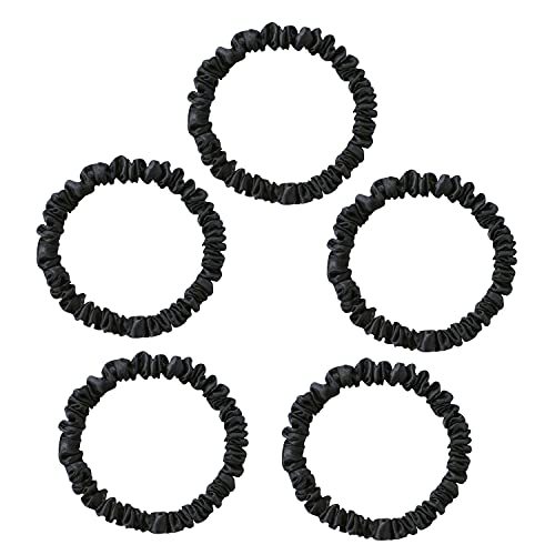  100 % reine Maulbeerseide, 22 Momme, Haarfreundlich, luxuri?s, elastisch, 5 Haargummis, schwarz