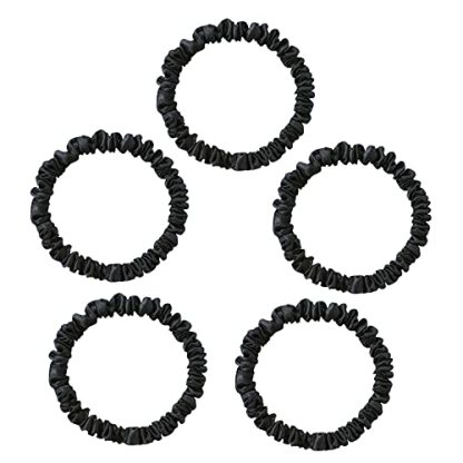  100 % reine Maulbeerseide, 22 Momme, Haarfreundlich, luxuri?s, elastisch, 5 Haargummis, schwarz