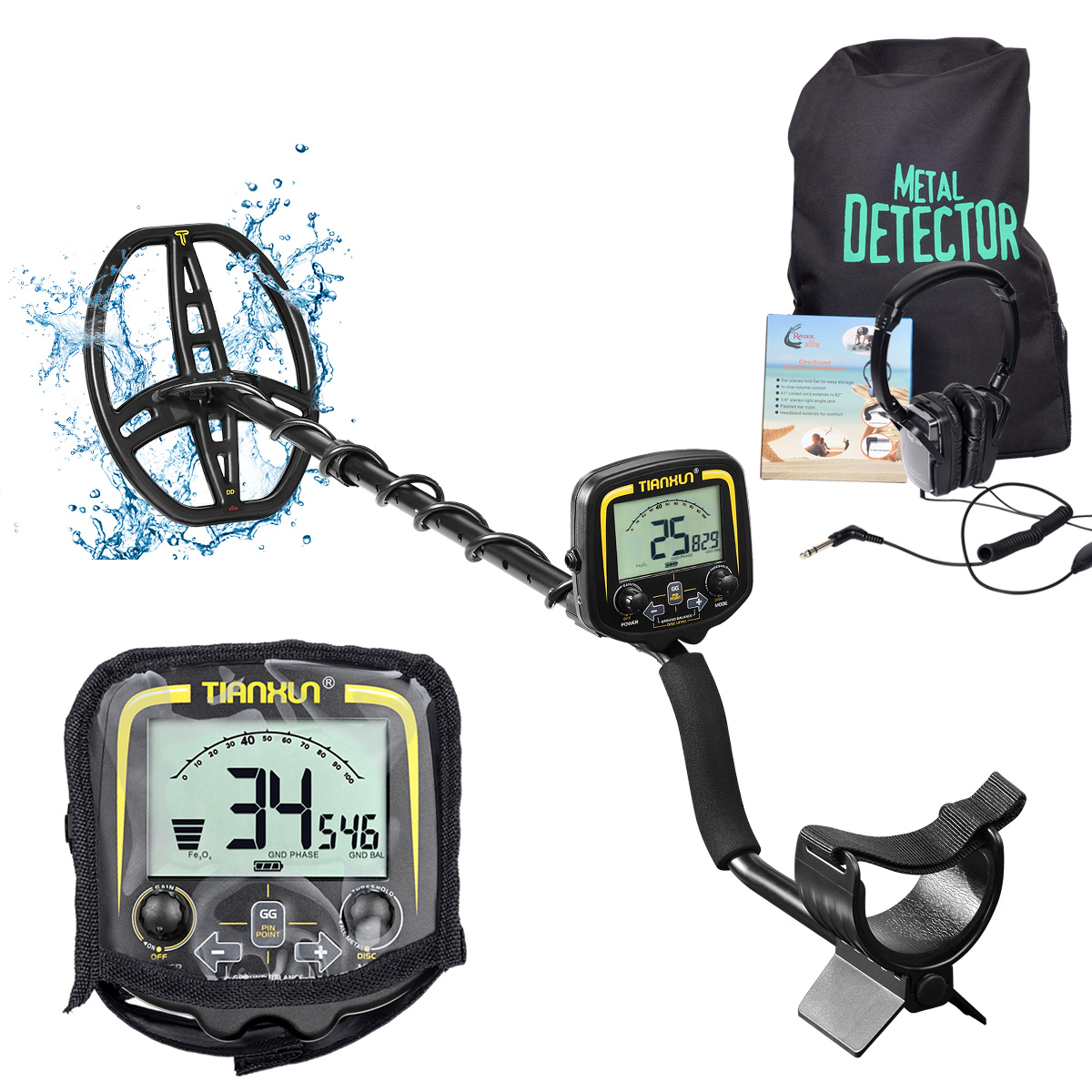 Professional Lightweight Metal Detector, with 11 Inch Waterproof Coil & Headphone, Max 1.5m Depth Detection Outdoors
