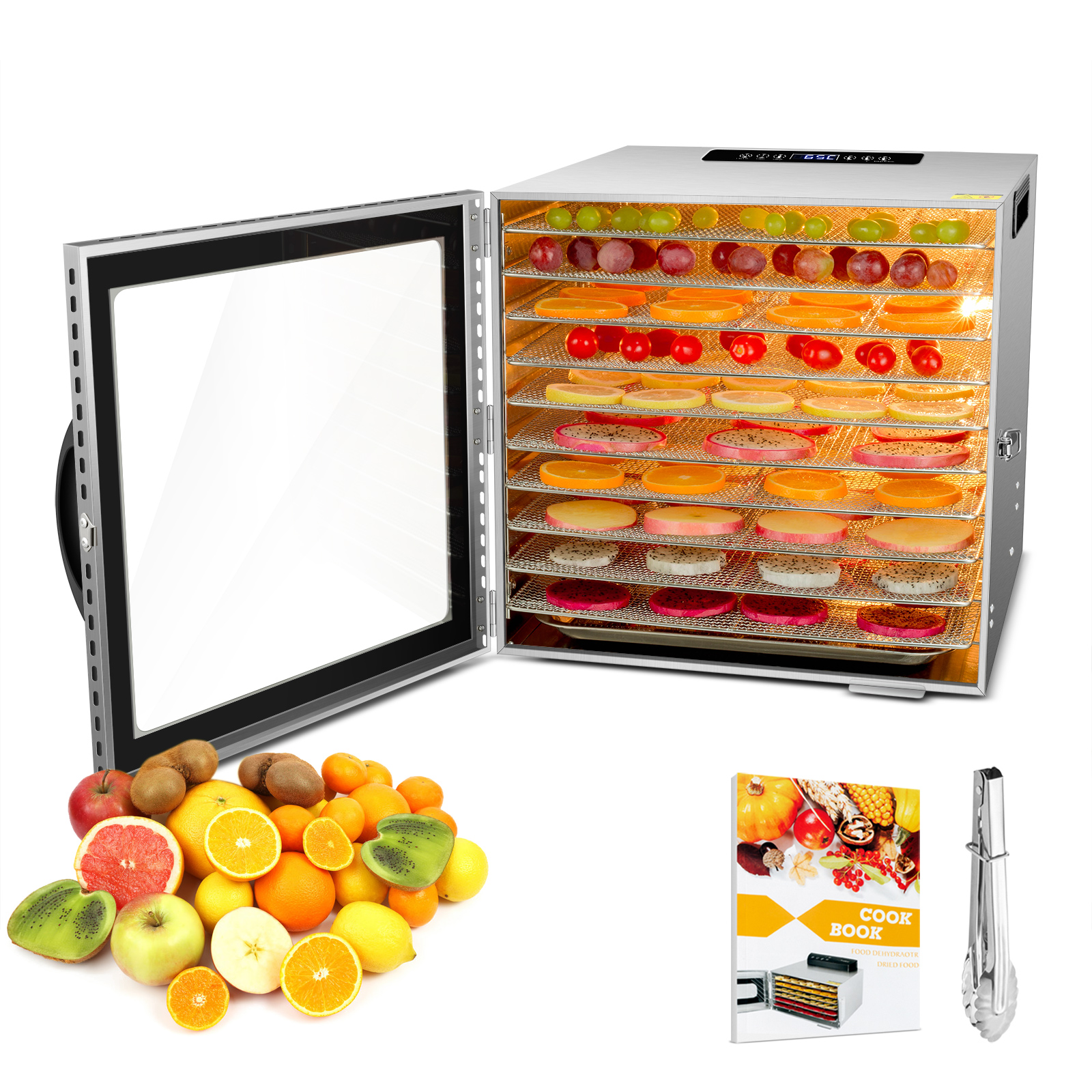 [Copy]2022 Kwasyo New 10 Trays Best Fruit Dehydrator 1000W Professional Adjustable Temperature Control and 0~24 Hours Digital Timer with Glass Window & 67 Recipes
