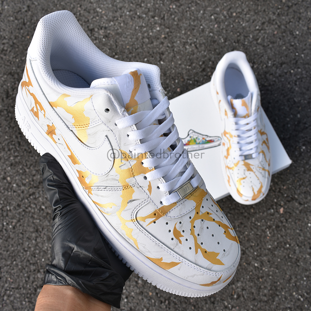 Custom Hand Painted Golden Marble Pattern Nike Air Force 1 Low-paintedbrother