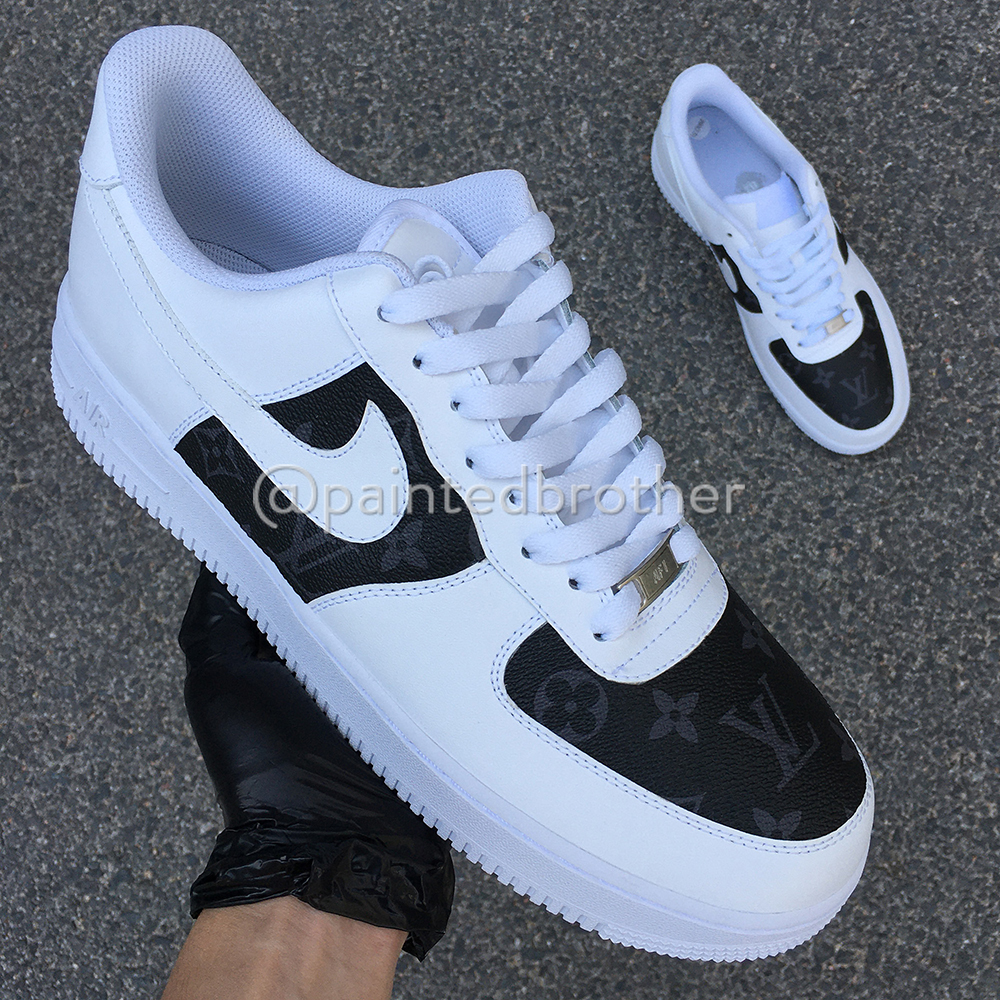 Custom Black Louis Vuitton LV Leather Nike Air Force 1-paintedbrother