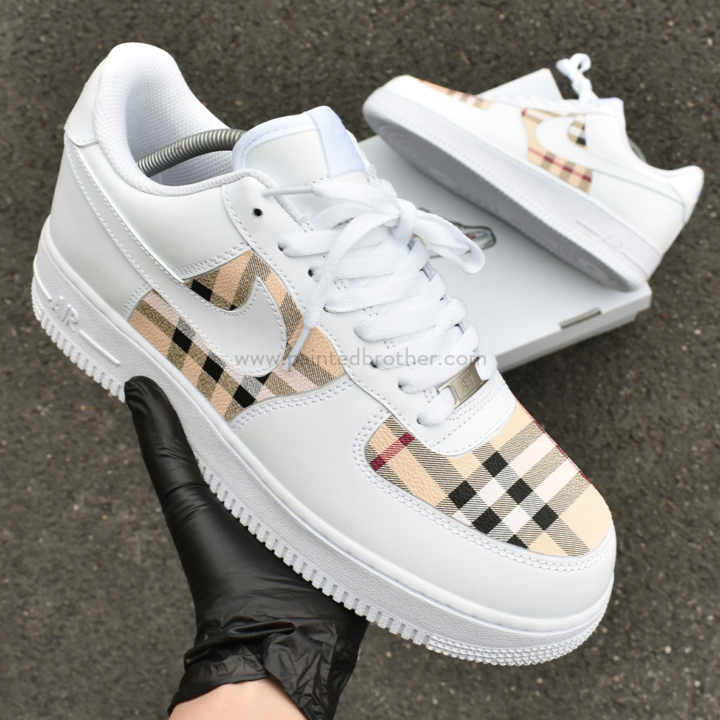 Custom Shoes Burberry Leather Nike Air  Force 1's-paintedbrother