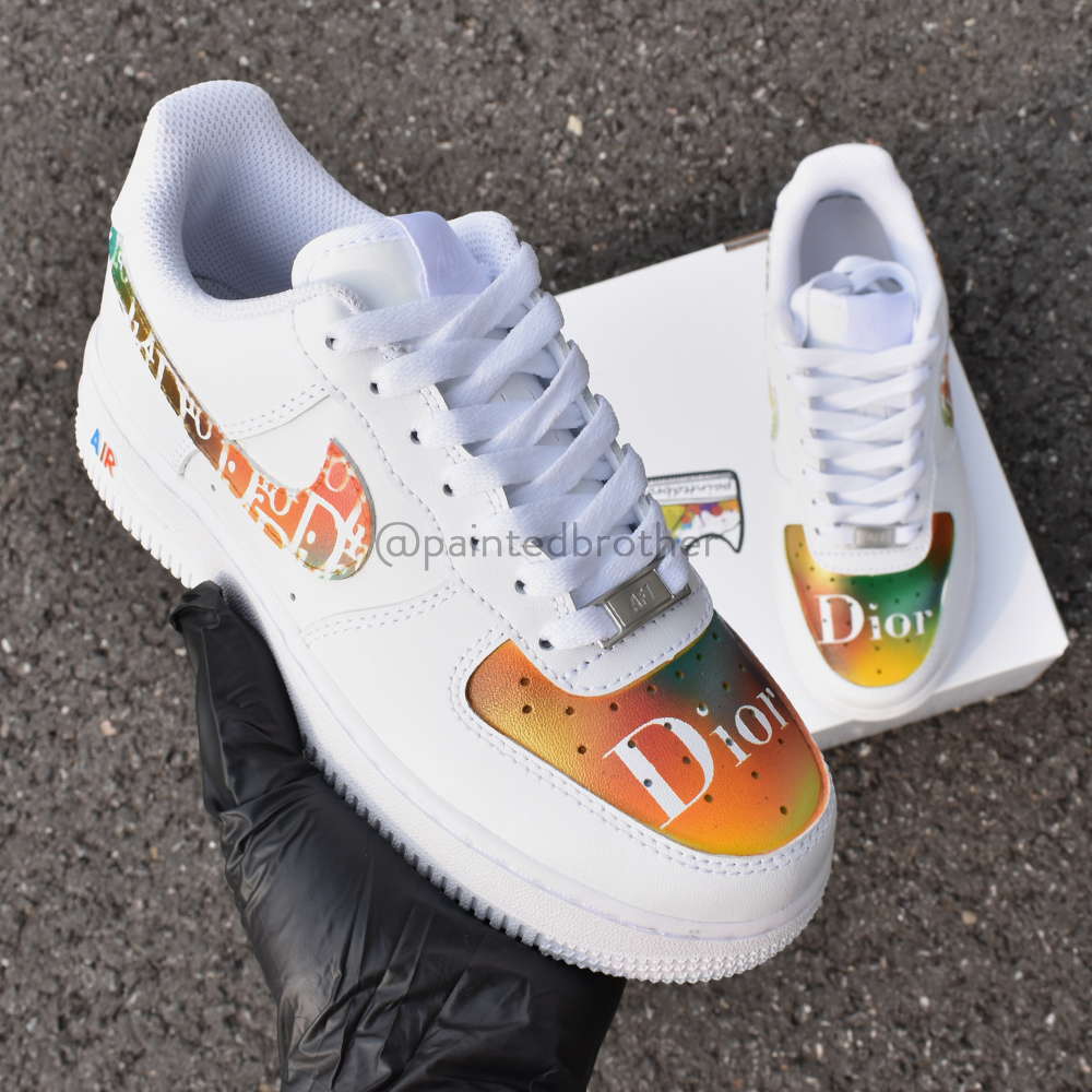 Custom Hand Painted Nike Air Force 1 With Dazzling Dior Pattern-paintedbrother