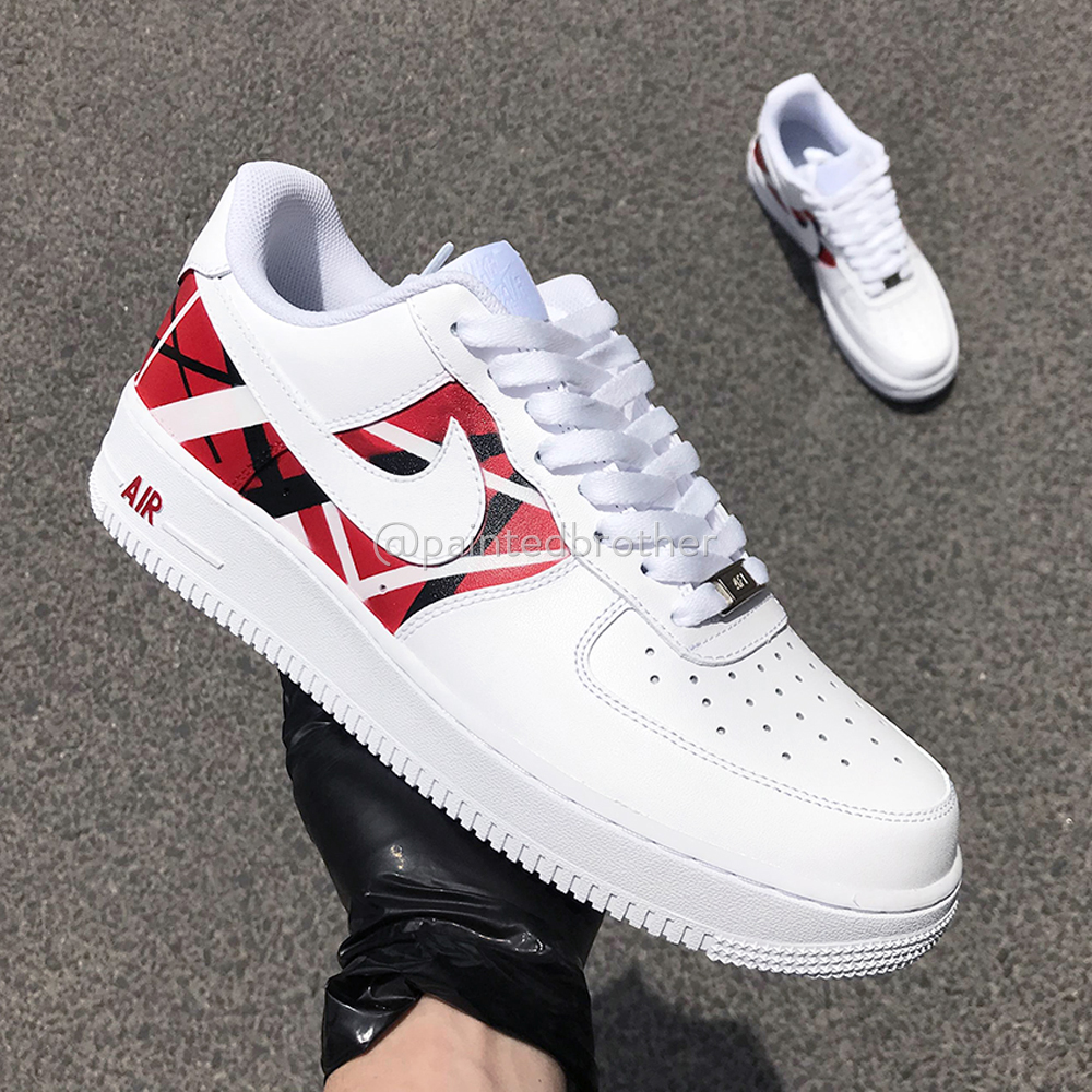 Red Irregular Plaid Custom Hand Painted Shoes Nike Air Force 1