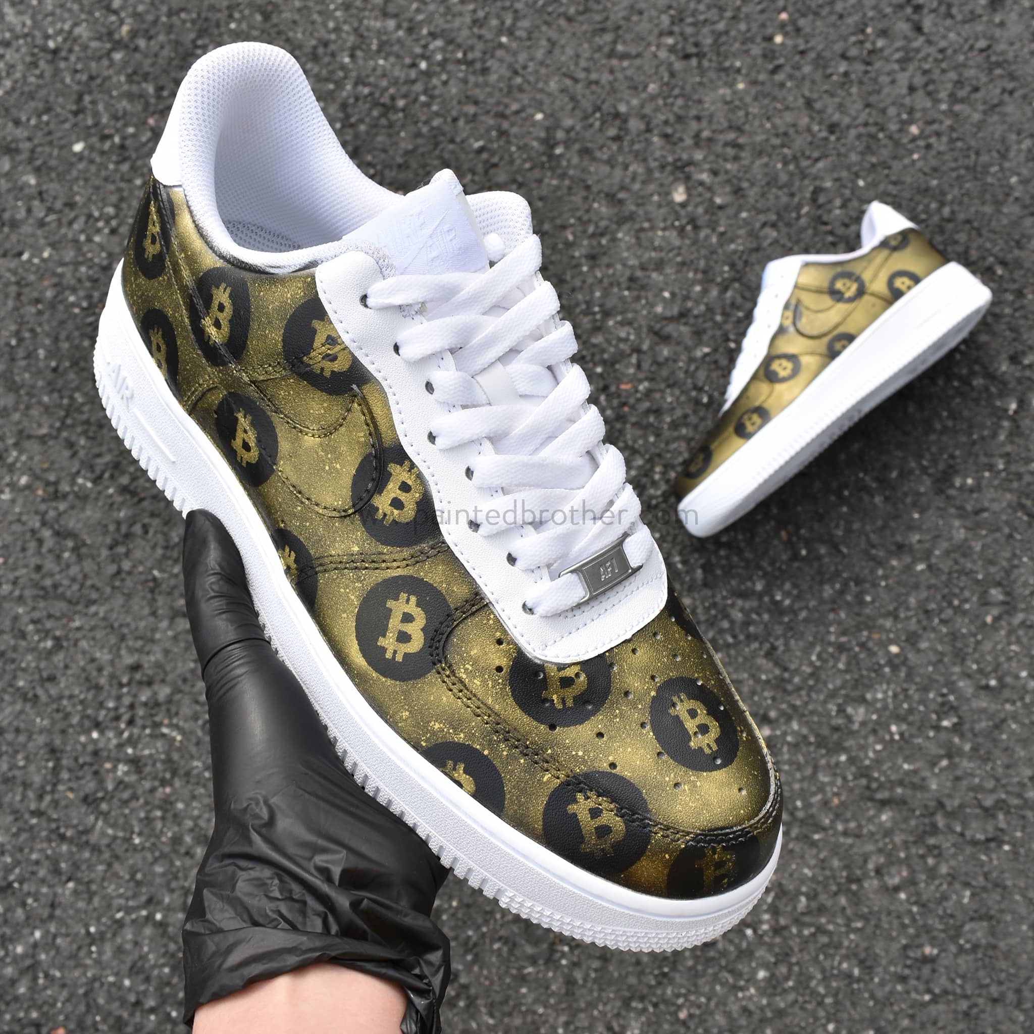 Bitcoin Btc Black Gold Custom Hand-painted Graffiti Mesh Shoes Nike Af1