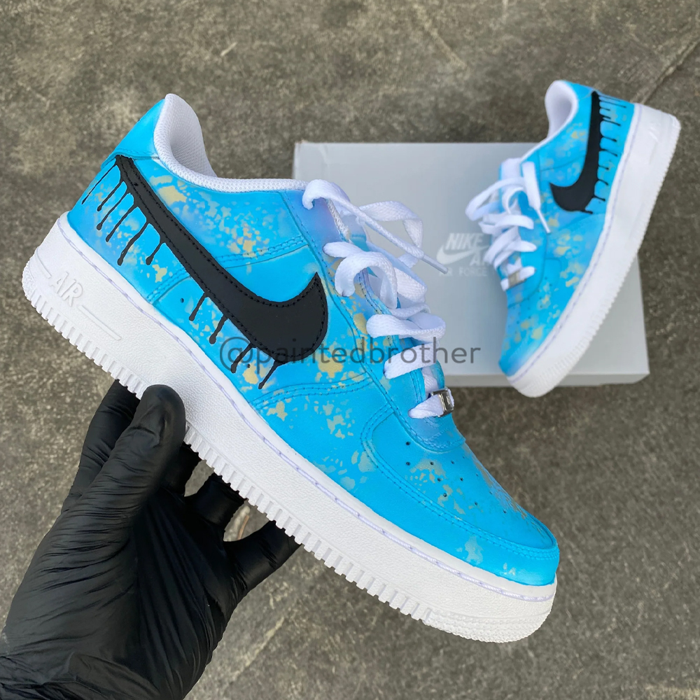 Gold Speckled Blue Drip Custom Hand Painted Air Force 1-paintedbrother