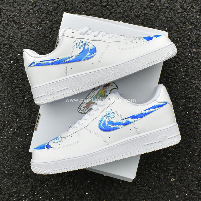 Custom Hand Painted Wave Splash Swoosh Nike Air Force 1 Low