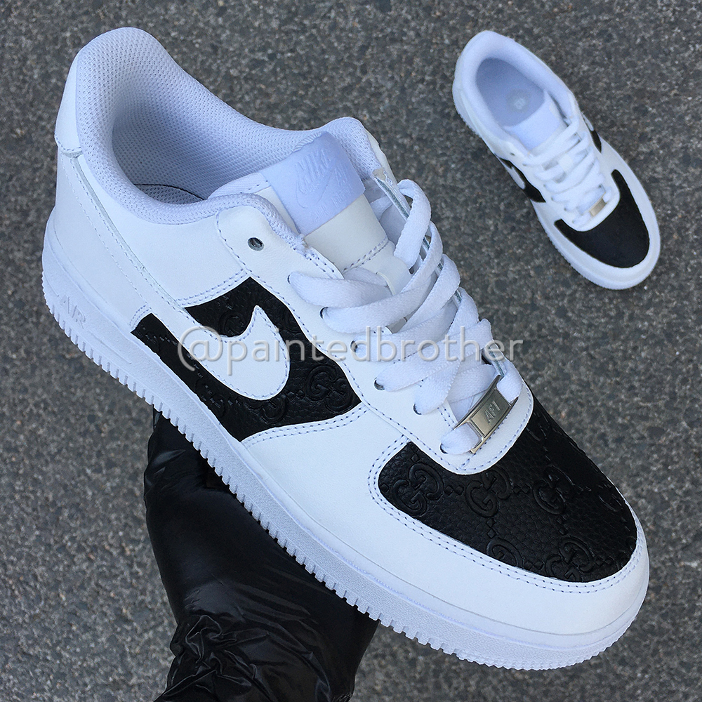 Custom Black GUCCI GG Leather Nike Air Force 1-paintedbrother