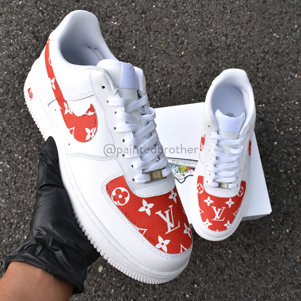 Red Louis Vuitton LV Leather Custom Nike Air Force 1-paintedbrother