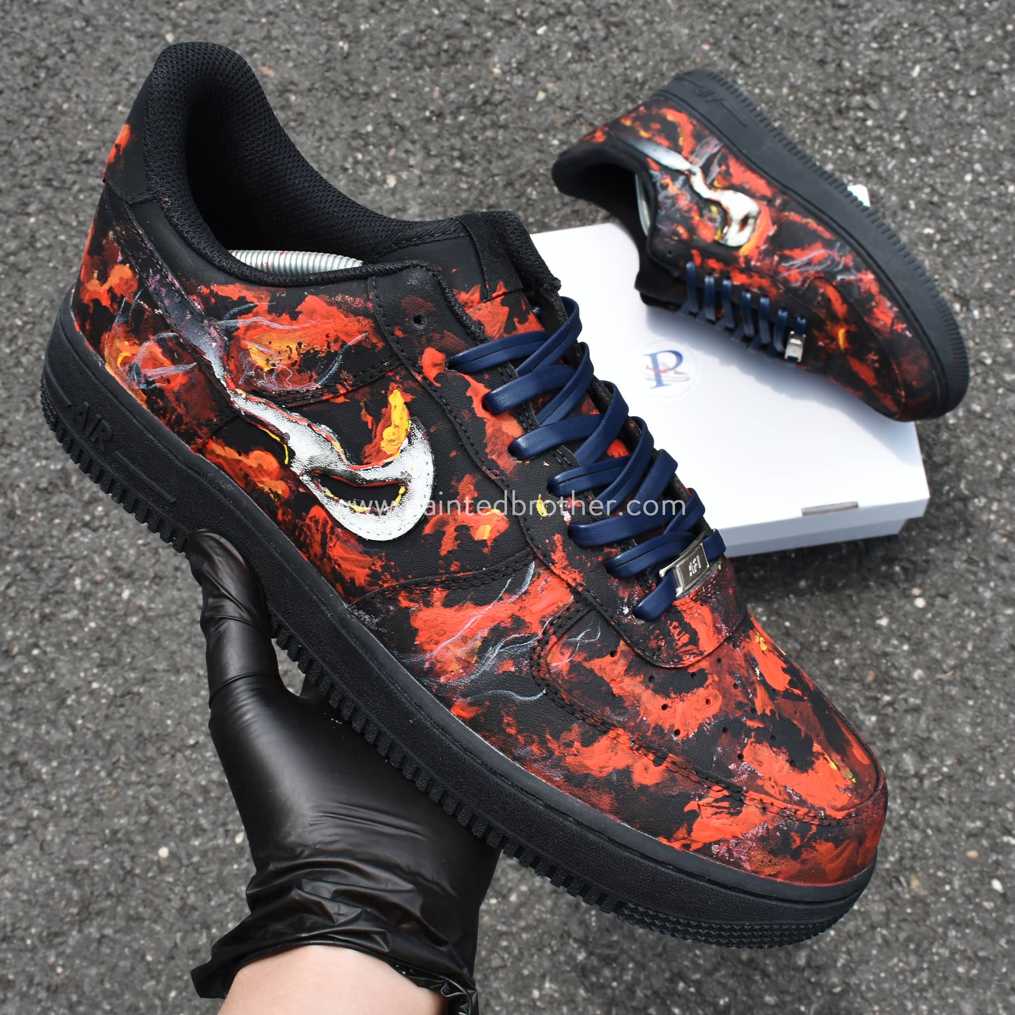 Custom Sneakers Painted Shoes Charcoal Flame Burning Ashes Nike Air  Force 1's-paintedbrother