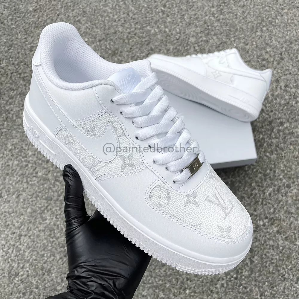 Custom Louis Vuitton LV Leather White Nike Air Force 1-paintedbrother