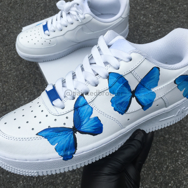 Custom Hand Painted Blue Butterfly Nike Air Force 1