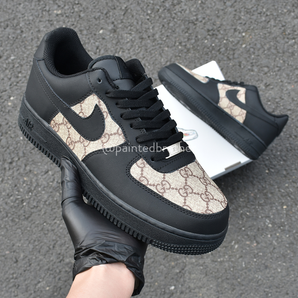Custom GUCCI GG Leather Nike Air Force 1 (Black)-paintedbrother