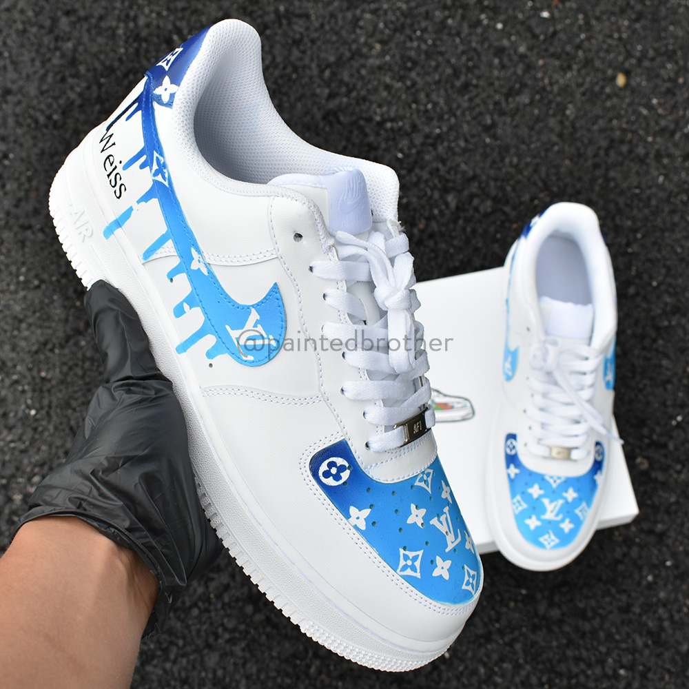 Custom LV Louisvuitton Logo Handmade Painted Shoes (Gradient blue) Nike Af1