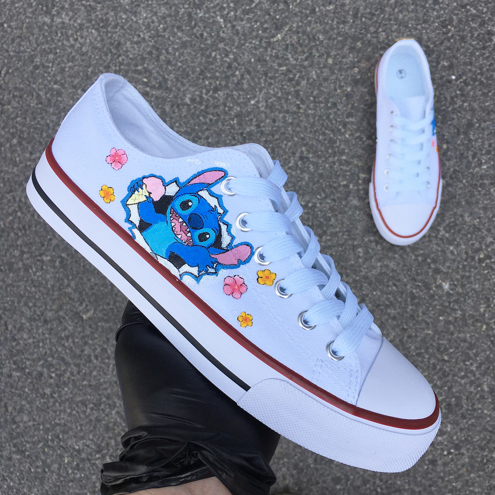 Stitch Sprinkle Flowers Custom Hand Painted Canvas Shoes 
