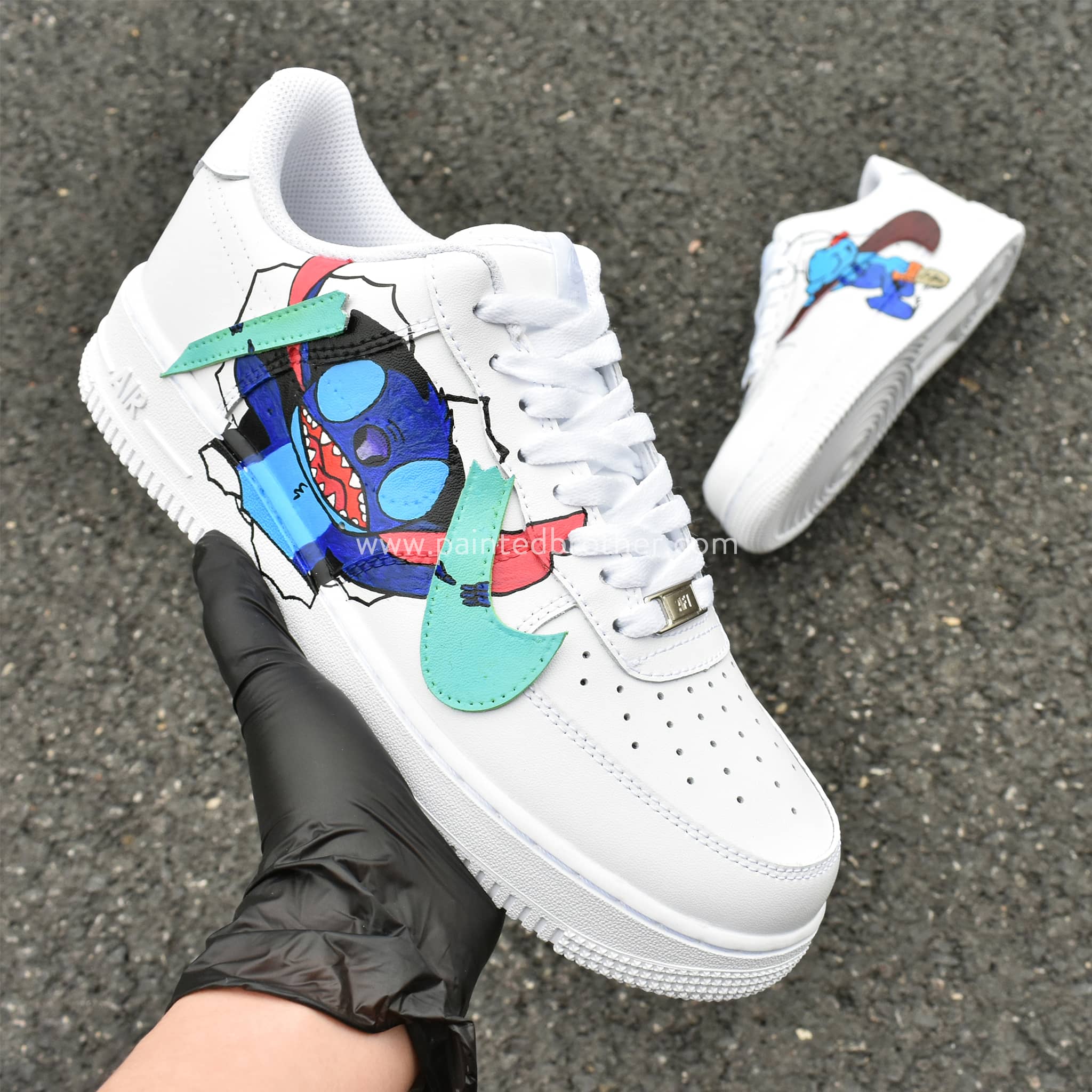 Stitch and The Smurfs Custom Hand Painted Shoes Nike Air Force 1-paintedbrother