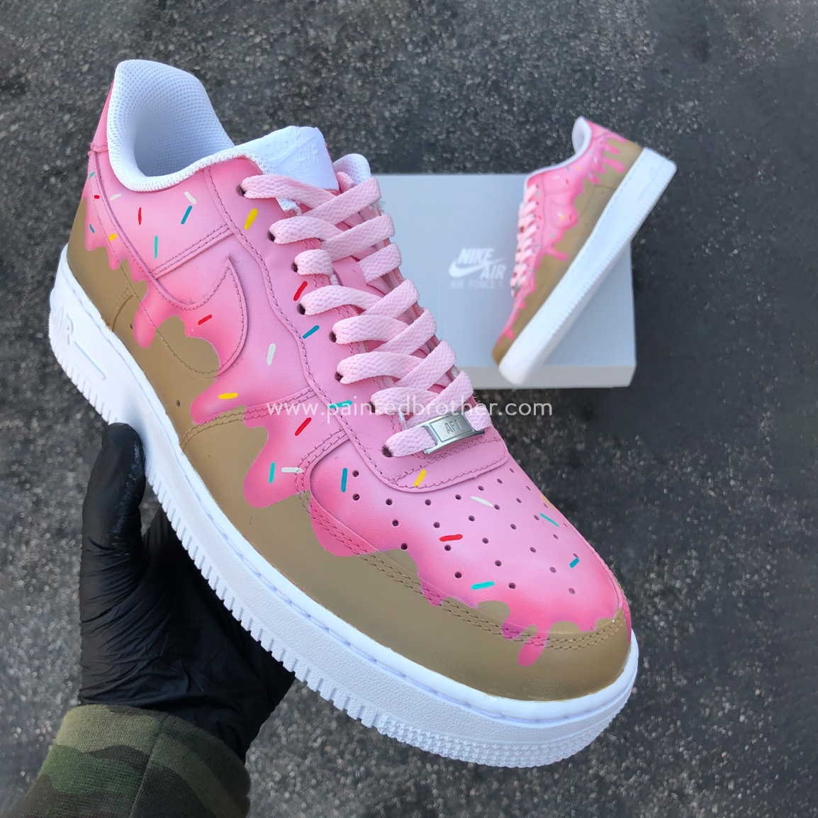 Custom Sneakers Pink Frosting Sprinkle Donut Nike Air Force 1's-paintedbrother