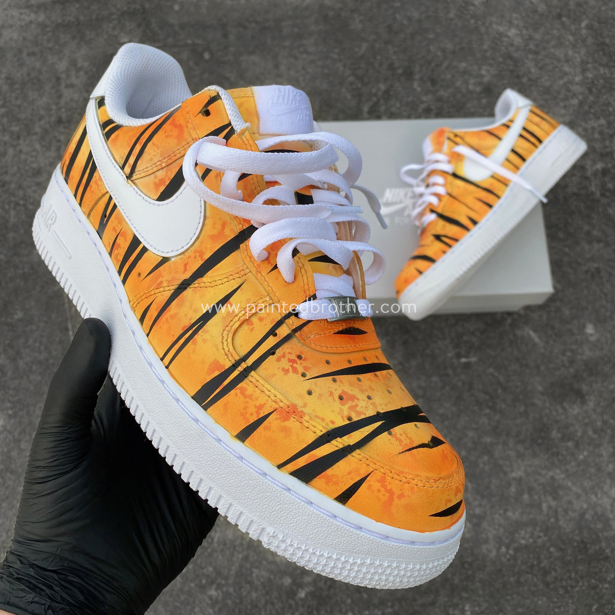 Custom Hand Painted Orange Tiger Stripe Nike Air Force 1-paintedbrother