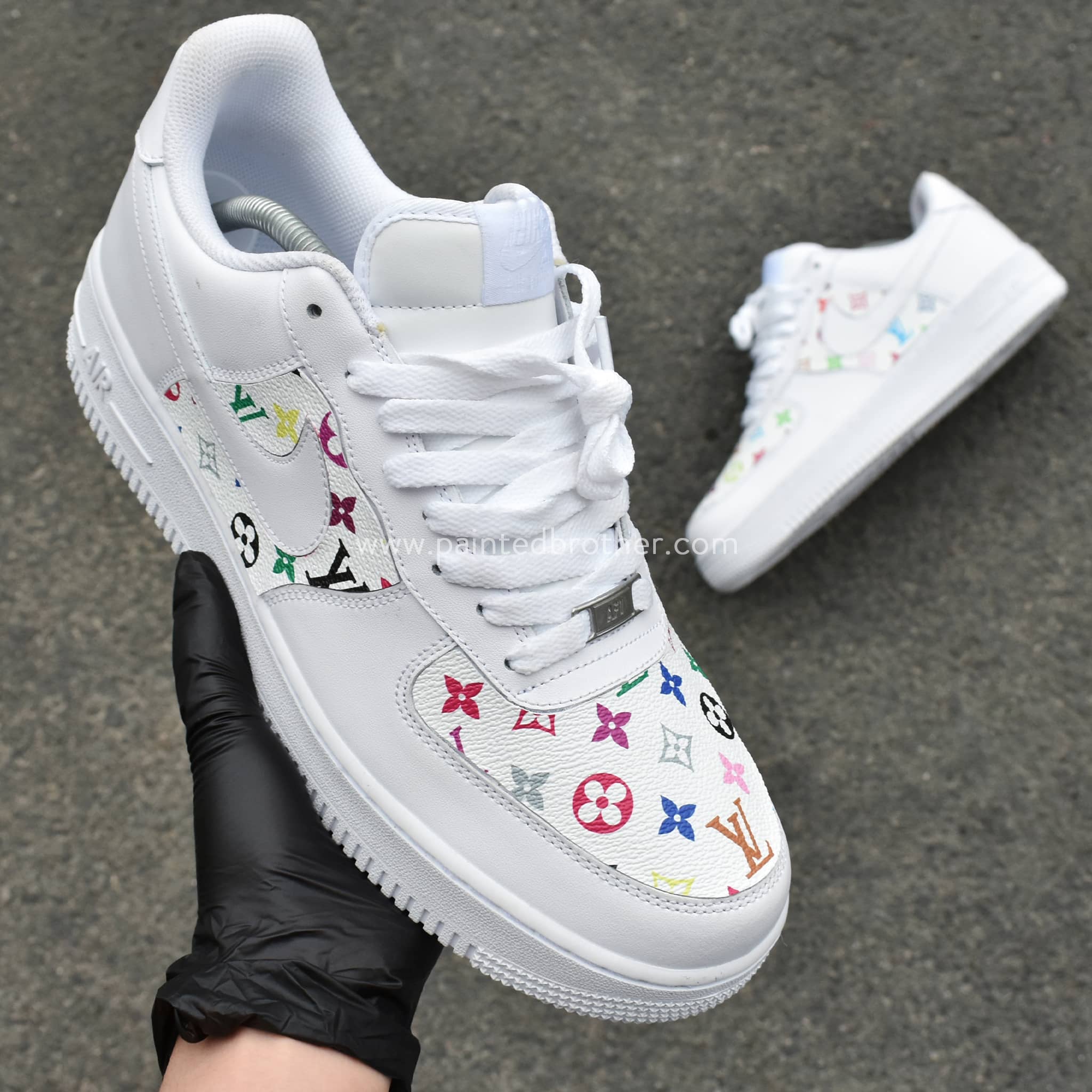 Custom Hand White Louis Vuitton LV Leather Nike Air Force 1-paintedbrother